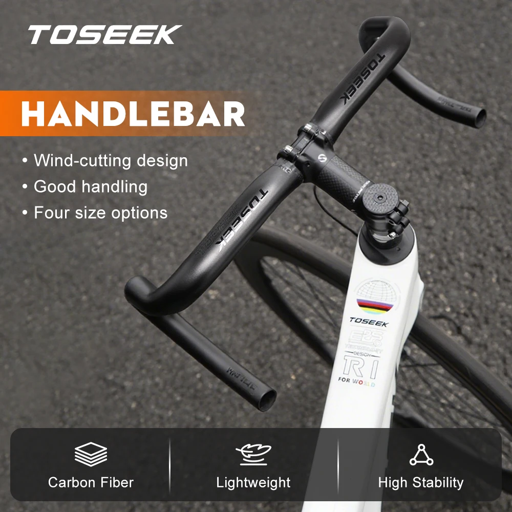 

TOSEEK полностью карбоновый руль 380/400/420/440 мм, изогнутый стержень, черная матовая отделка, карбоновый руль для шоссейного велосипеда, детали велосипеда