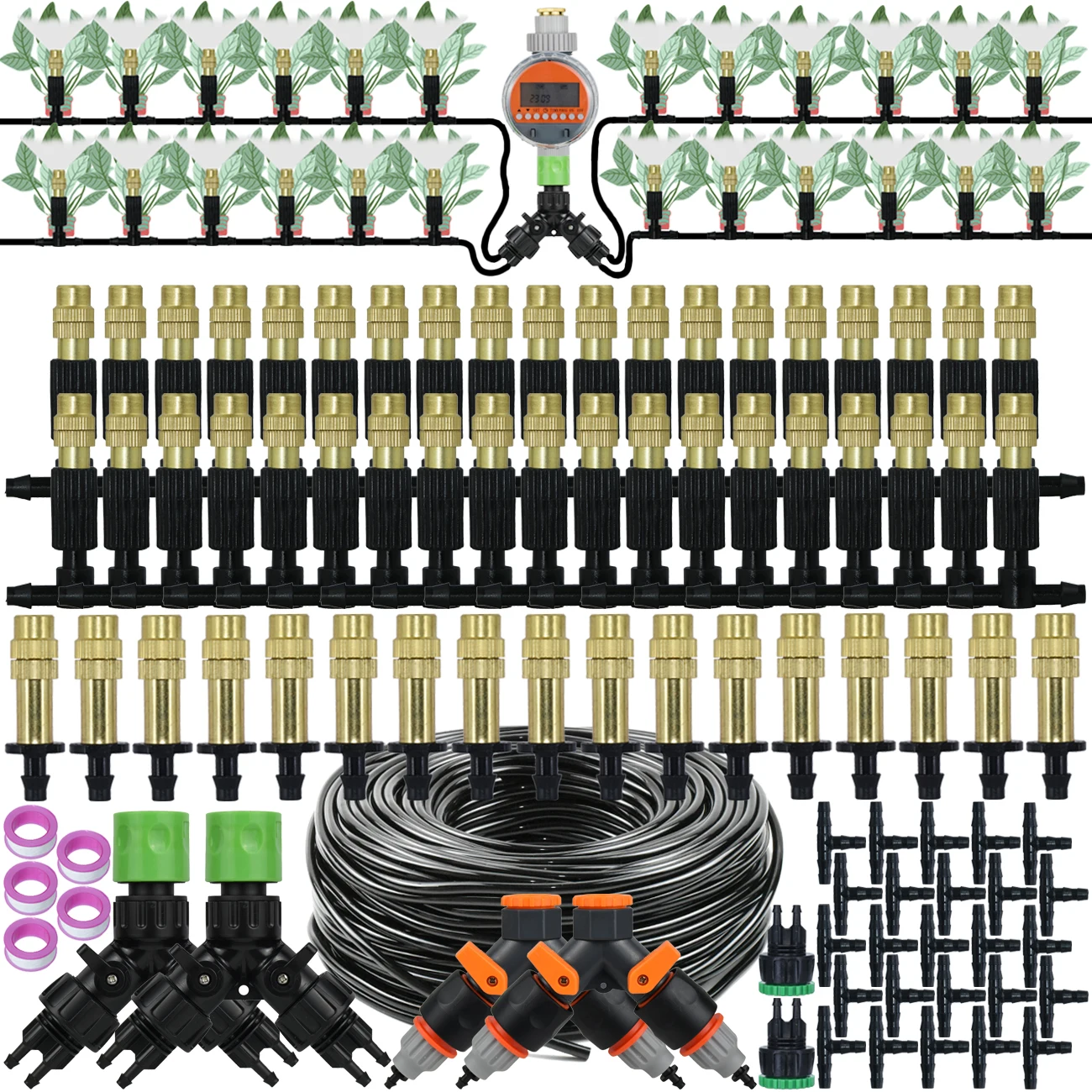 5M-50M 1/4 \'\'System nawadniania kropelkowego ogród System chłodzenia mgłą podlewanie na zewnątrz mosiężne dysze Atomizer 4/7mm wąż rośliny szklarnia