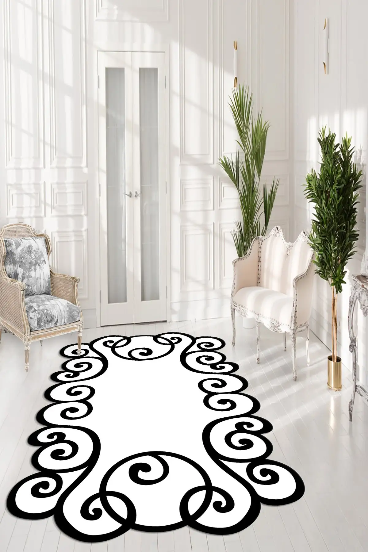 

DOLBOVI digital printed non-slip base washable white black laser cut carpet