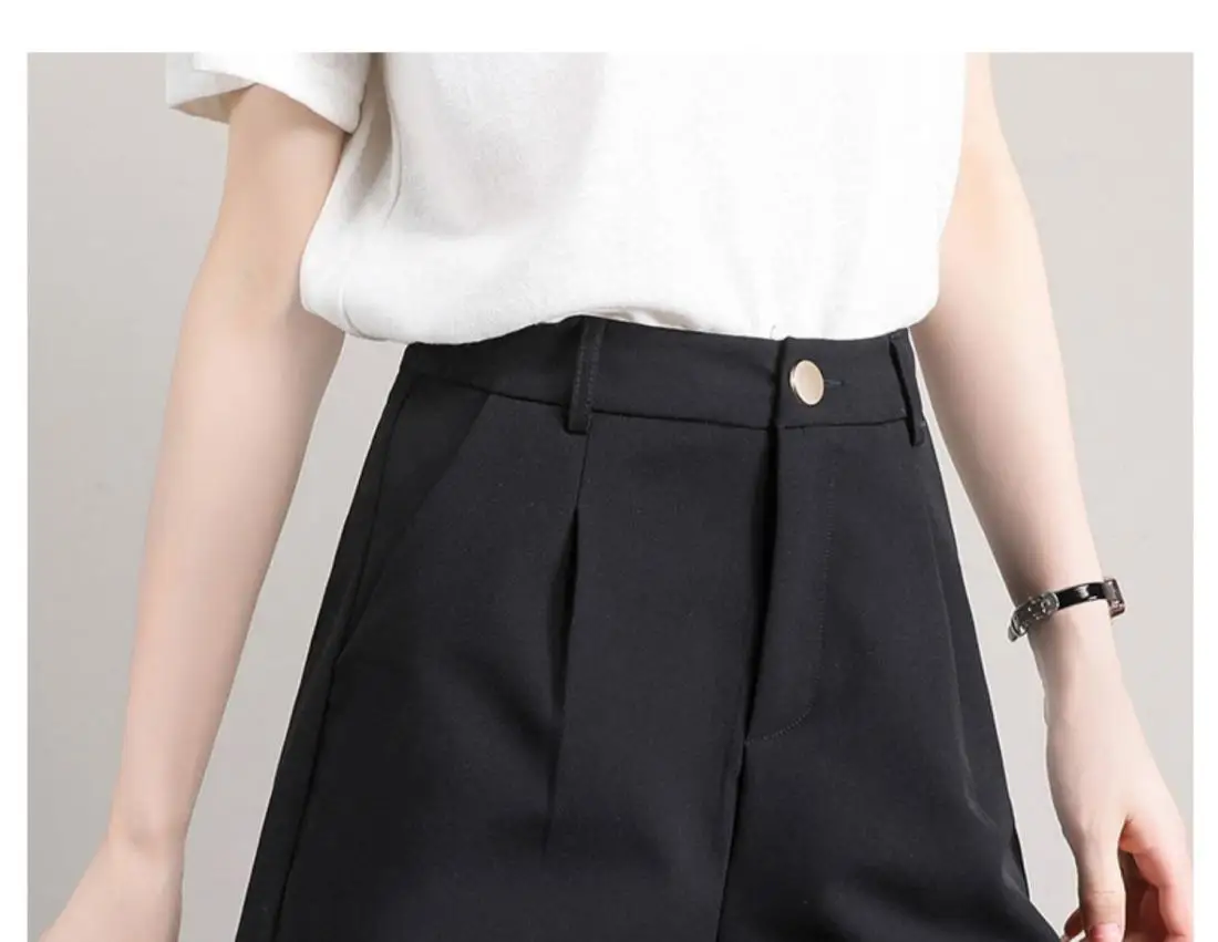 Woman Fashion Versatile High Waisted Straight Leg Female Trousers for Summer Loose and Slimming Wide Leg Casual Short Pants Q46