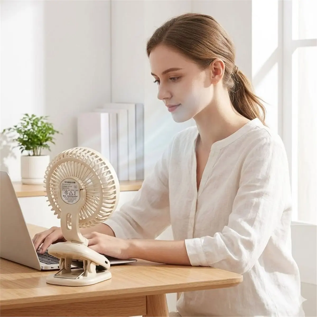 TODAY@BUY@~ Clip on Fan, Stroller Fan 1800mAh Rechargeable Portable Fan with 4 Speeds, 120° Auto Oscillation Desk Fan A