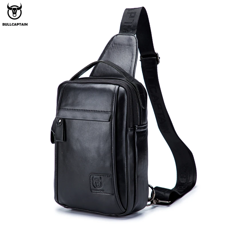 Bolso de pecho de cuero genuino para hombre, bandolera informal de negocios, BULLCAPTAIN, multifuncional, para tableta de 7,9 pulgadas