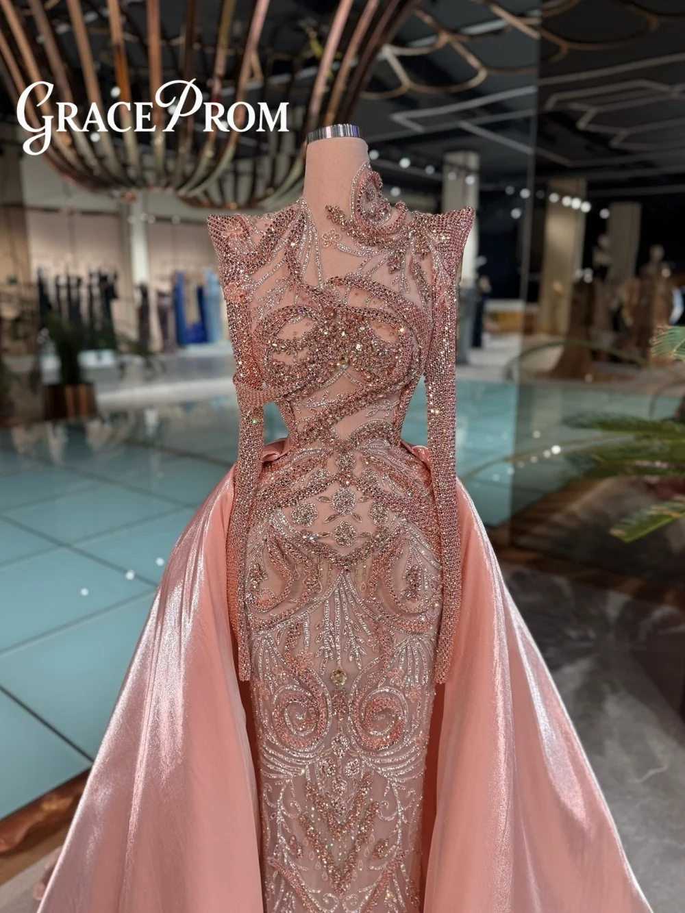 

GraceProm Opulent Blush Evening Dress 2026 Crystal Sheer Bodice Carpet Gown Fashion Floor-Length Party Gown robes de soirée