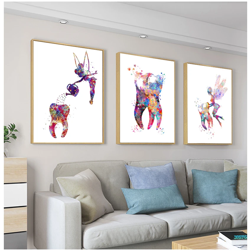 Hygienist Canvas Print Teeth Wall Pictures Clinic Decor Dental Art Tooth Fairy Canvas Painting Watercolor Wall Art Poster Dental