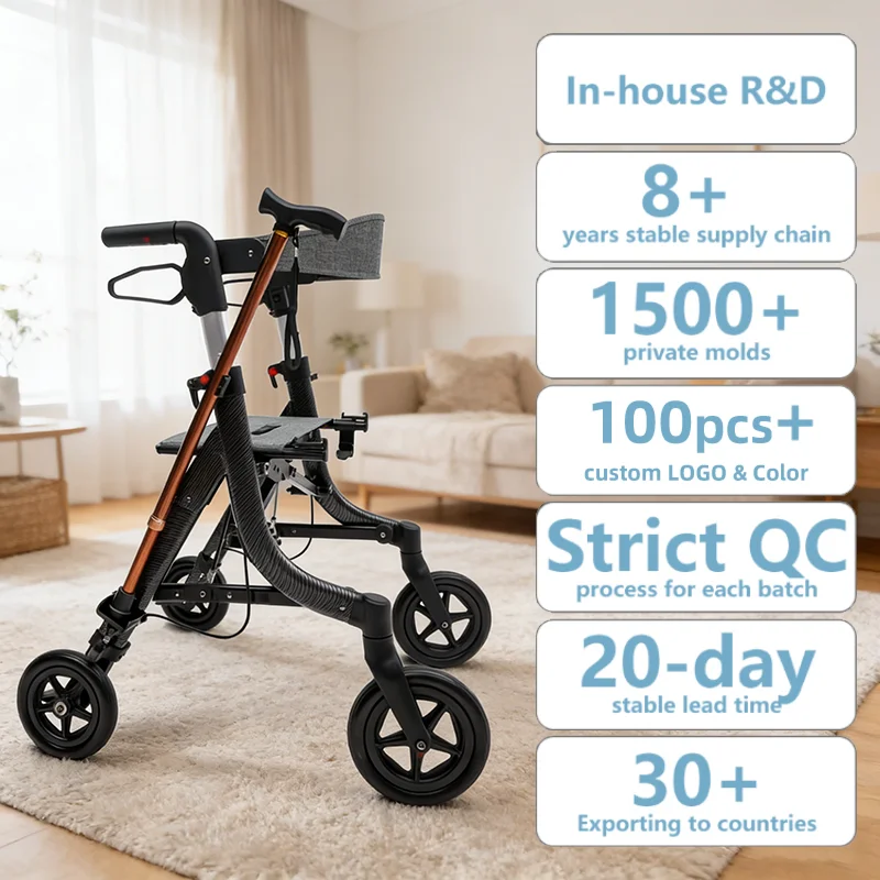 

Simplywalk Aluminum Alloy 136kg Walking Assistant Waterproof Medical Adult Rollator Walker MDR CE Annual Contract