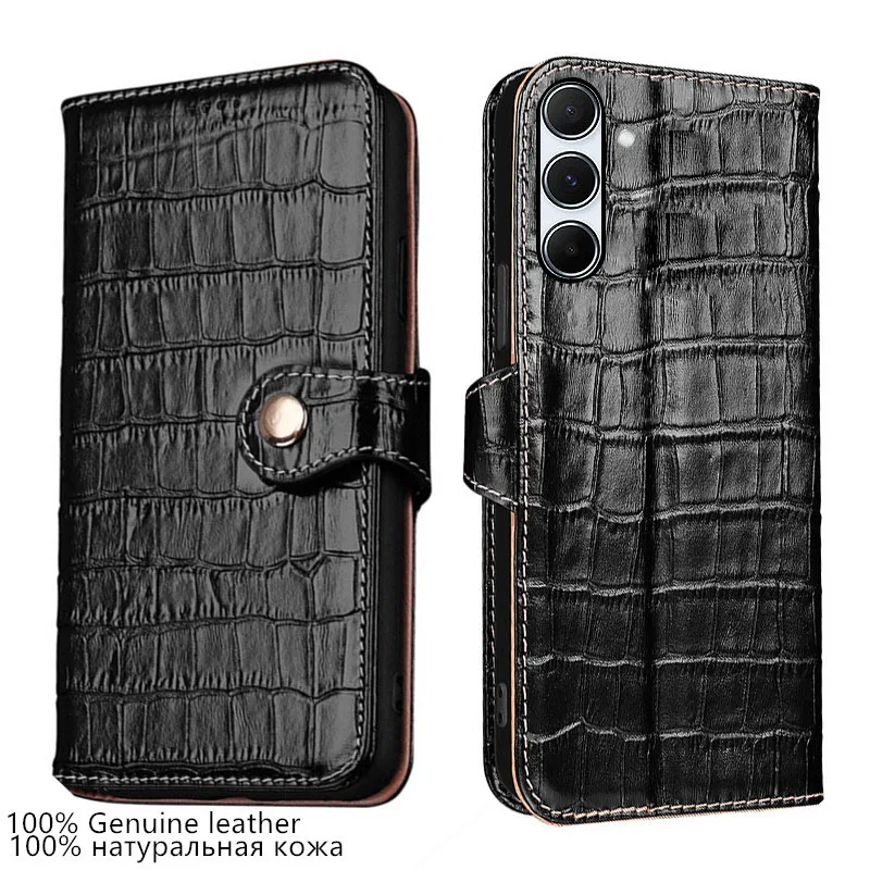 Genuine Leather Crocodile Grain Card Slot Phone Cover For Samsung Galaxy A55 A90 A82 A72 A71 A17 4G A70s A70 A53 A51 5G UW Case