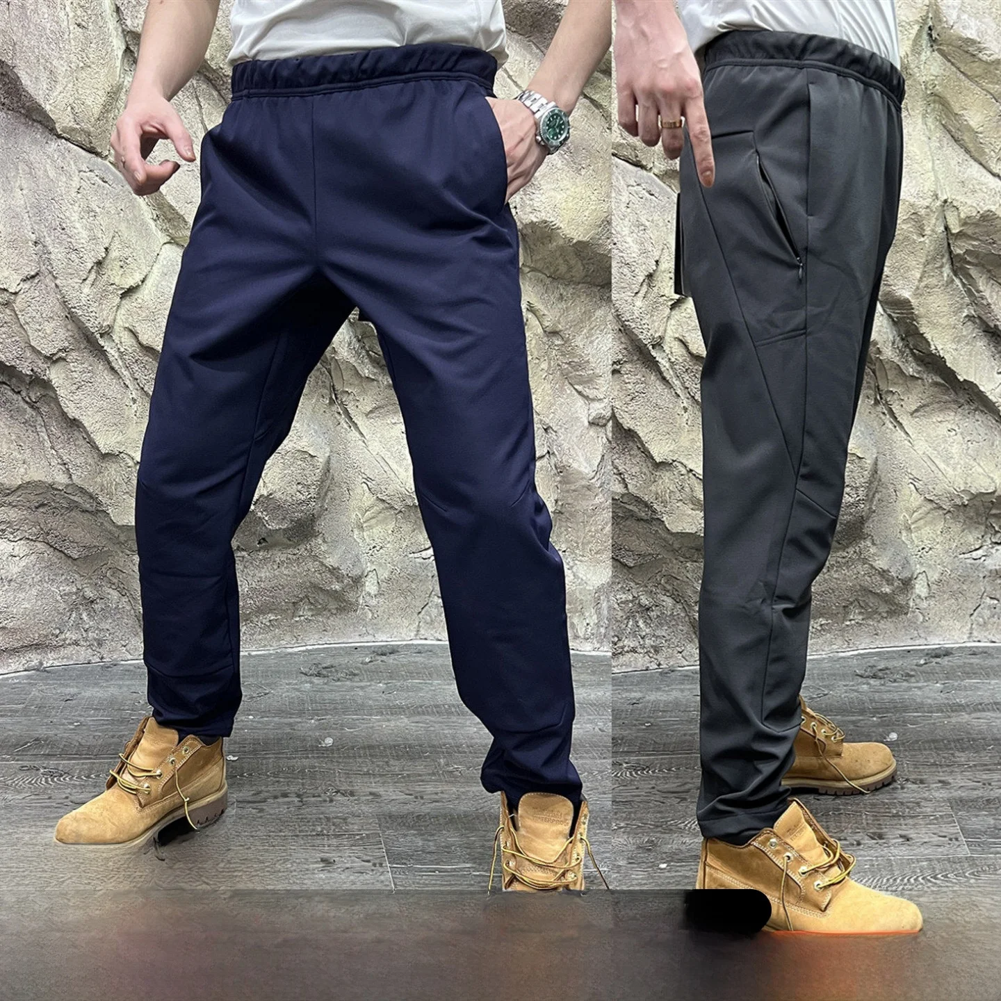 

Outdoor Men's Fce Lined Straight Leg Soft ell Trousers Warm Busin Sle Polyester Fiber Autumn Winter Casual Pants