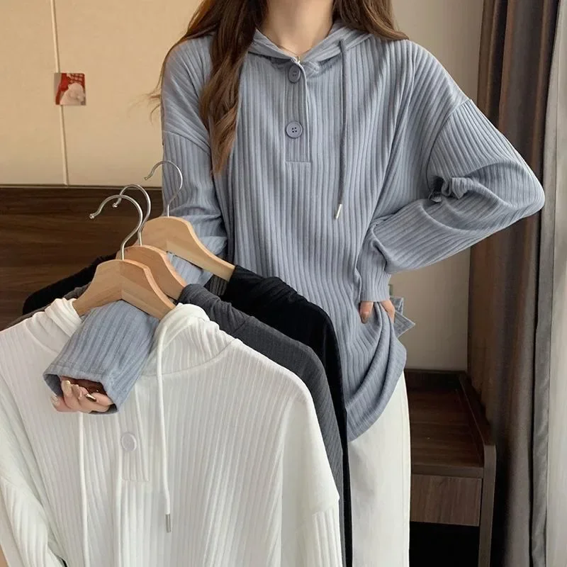 

Korean Y2k Hoodies Women's Spring Autumn New Solid Hooded Long Sleeve T-shirt Loose Student Sweatshirt Streetwear Women