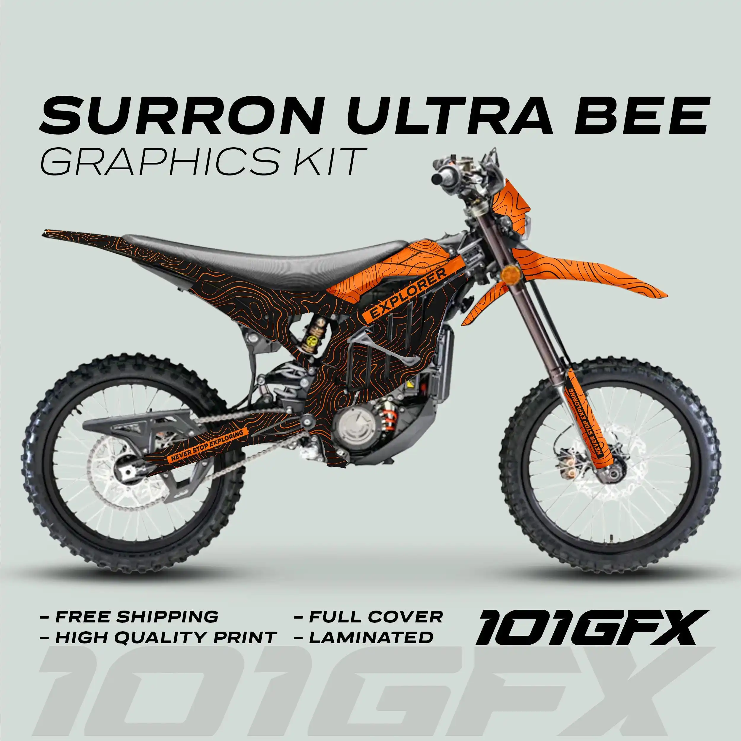 Graphics Kit EXPLORER BLACK ORANGE Explore Altitude Decals Stickers Laminated eBike Decals Wrap Protection For Surron Ultra Bee