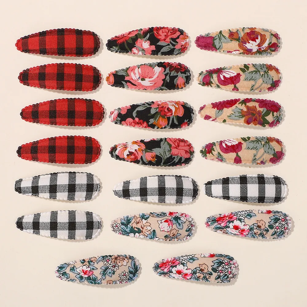 20 قطعة لون عشوائي الطفل BB مشبك شعر القطن زهرة ليوبارد طباعة بوبي دبوس الشعر الدانتيل الحلو عادي مخطط الفتيات أغطية الرأس هدية