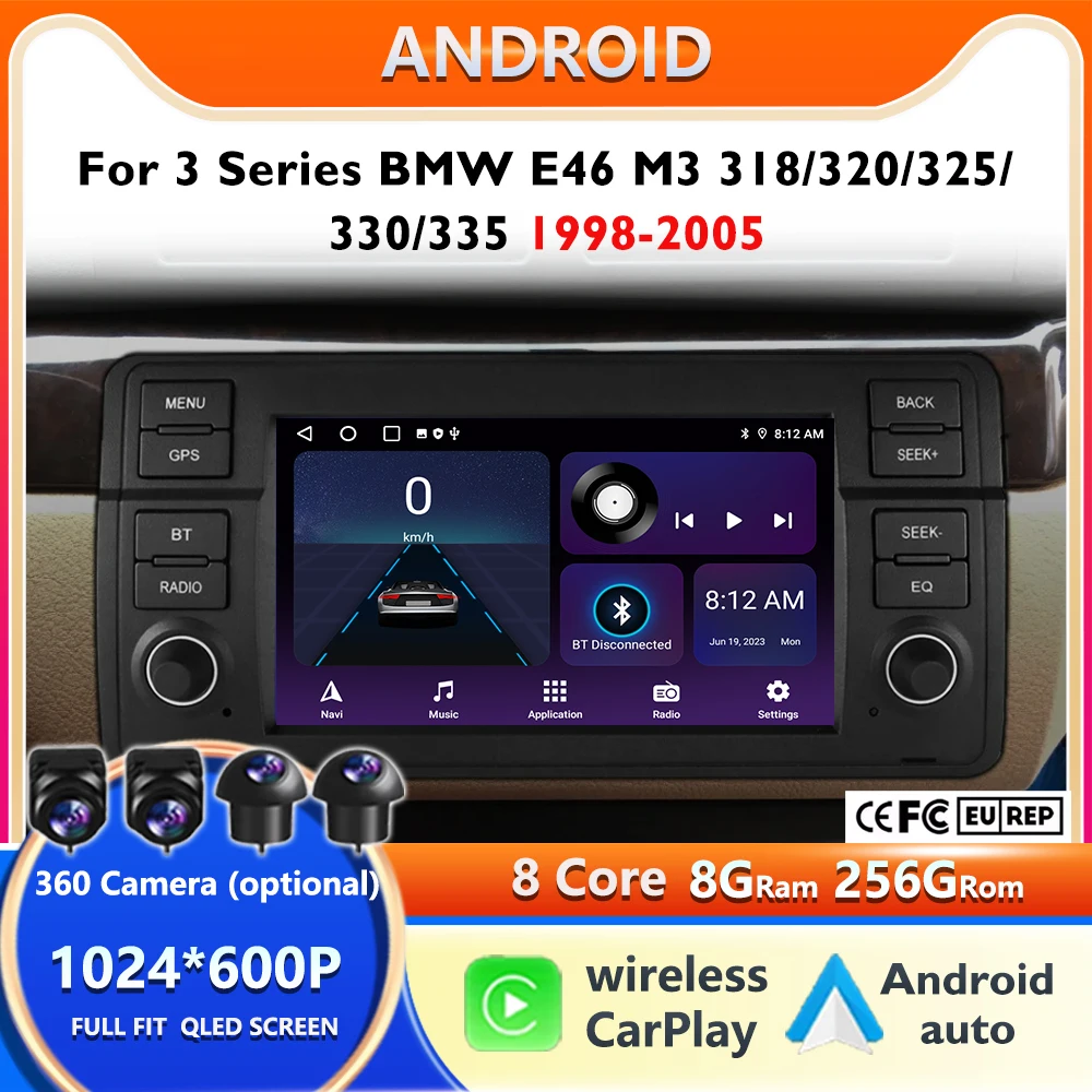 Car Multimedia Player For BMW 3 Series E46 M3 318/320/325/330/335 1998-2005 7' Android 16 GPS Radio CarPlay Navigation BT 4G DIN