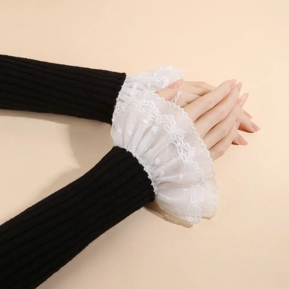 Victorian Detachable Sleeves Cuffs Solid Color Costume Accessory Lace Ruffled Wrist Fake Sleeves Cuffs Stage Performance