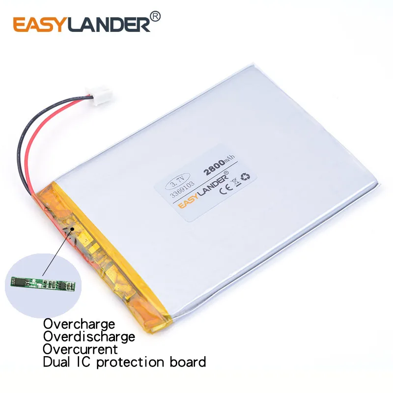 XHR-2P 2.54 3369103   3.7V 2800mAh แบตเตอรี่ลิเธียม Li-Ion Li Polymer แบบชาร์จไฟได้