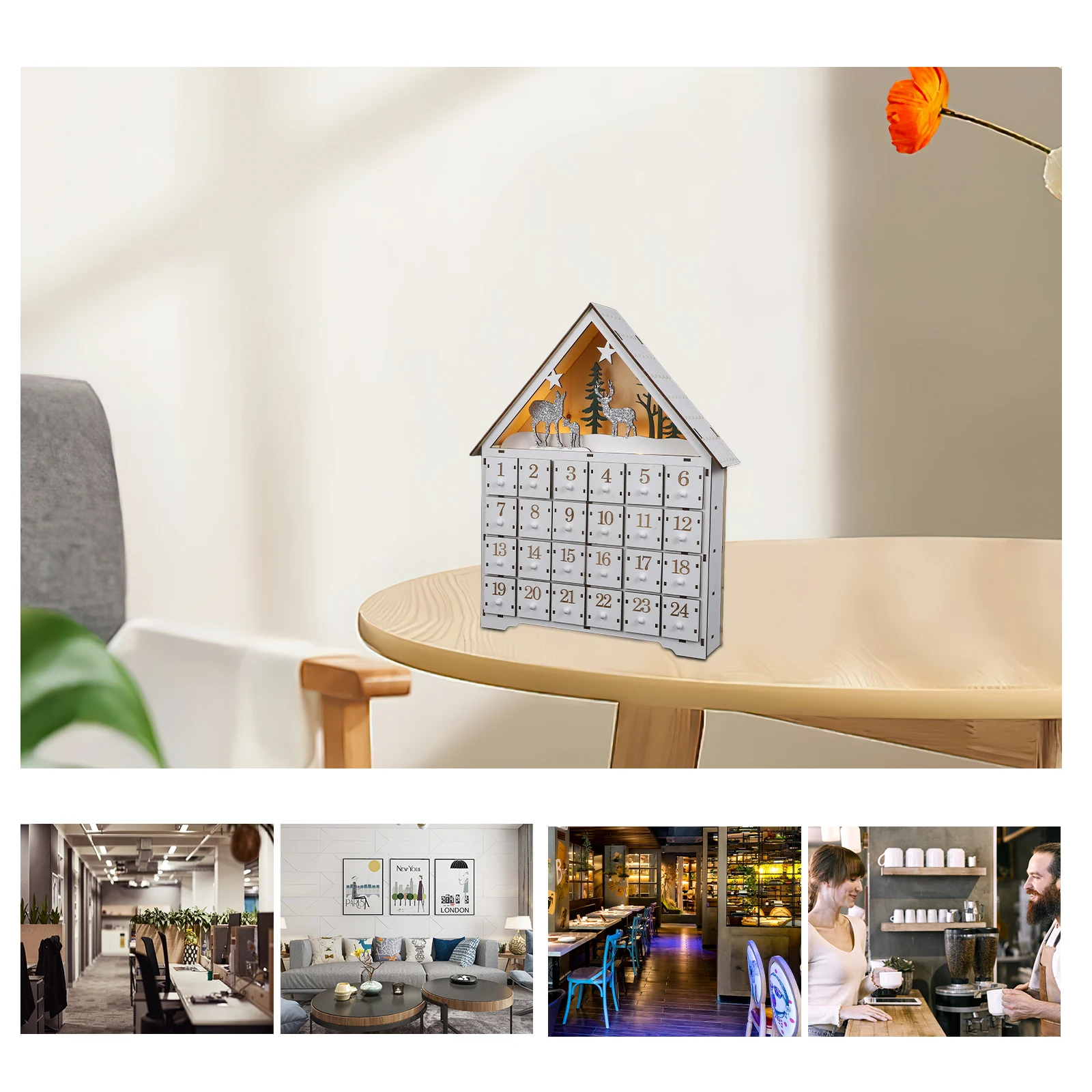

Christmas Wooden Countdown Calendar Refillable Drawers Operated Led Holiday Home Decoration House Shaped Advent