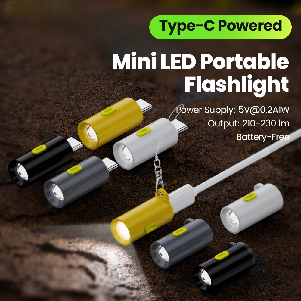 Type-C Flash Light Plugs in Mini LED Illumination Light Home Outdoor Camping Hiking Portable Emergency Light Switch ABS Torches