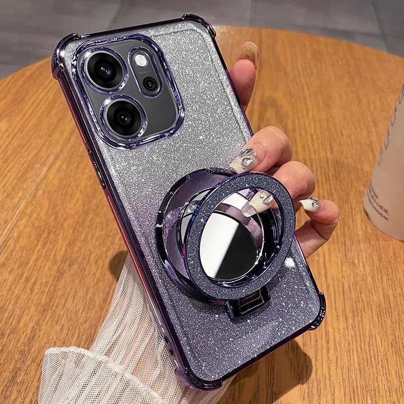 Reno14F Holder Case For OPPO Reno14 F Reno13F Pro Realme C75 C71 Case Bling Shockproof Cover On Reno14F Stand Glitter Soft Case