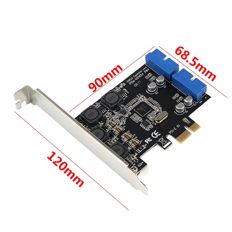 PCIE To Dual 2 Ports Expansion Card 19PIN USB 3.0 Card PCI-E To PCI 20Pin Male Ports Adapter Extender Card For Desktop