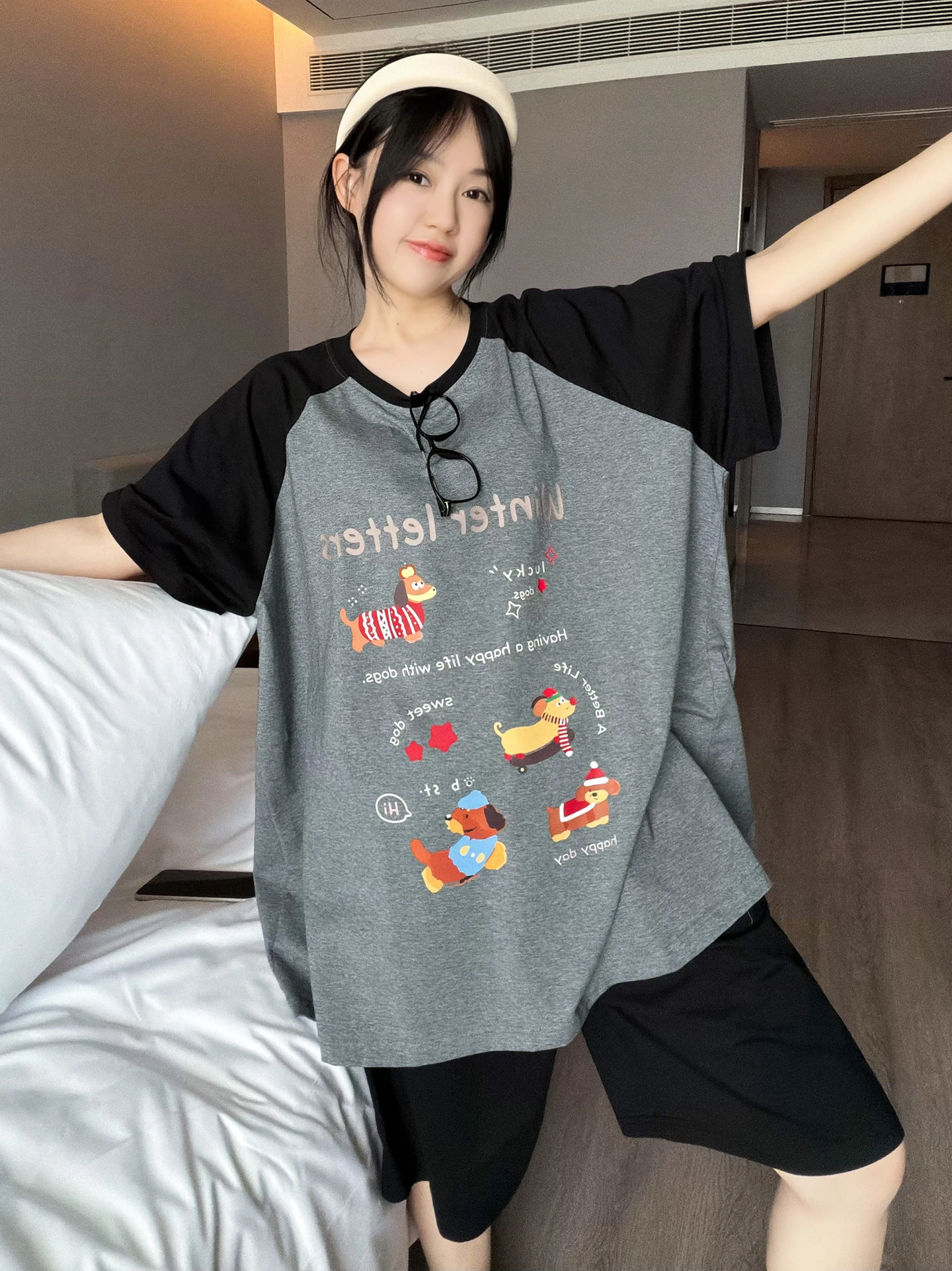 loose-cotton-short-sleeve-shorts-pajamas-set-for-women-summer-comfortable-home-clothes-plus-size-suitable-for-pregnant-women