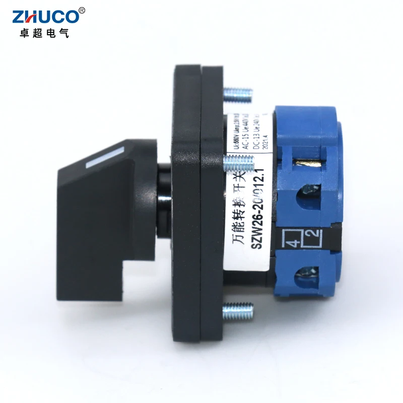 ZHUCO SZW26/LW26-20 One Pole Four Terminals 64X64 48X48 Mm Panel 20A 660V Selector Rotary Cam Universal Changeover Switch