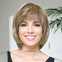 Bob Hairstyles Synthetic Hair Short Blonde Mix Brown Wigs for Women Lady Straight Casual Wig with Side Bangs Daily Party Costume