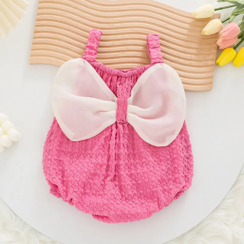 MILANCEL New Summer Baby Bodysuit Girls Sweet Flower Bow Decoration One Piece Infant Clothes