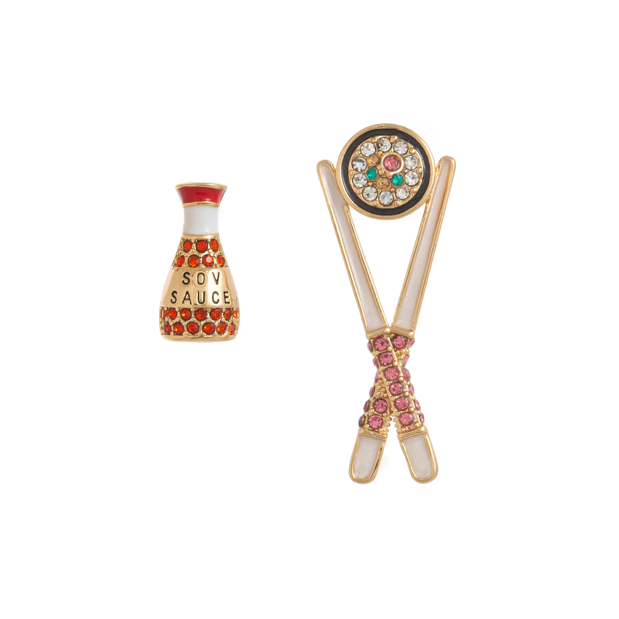 Ins غير المتماثلة الأقراط الماس الكامل الإبداعية الإفطار كوكتيل لطيف شخصية ترصيع للنساء