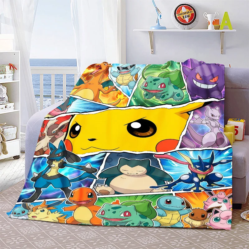 Pokemon Cartoon Blanket Flannel Soft Warm Plush Throw for Bed Couch Sofa Lightweight Cozy Travel Decor -QJY