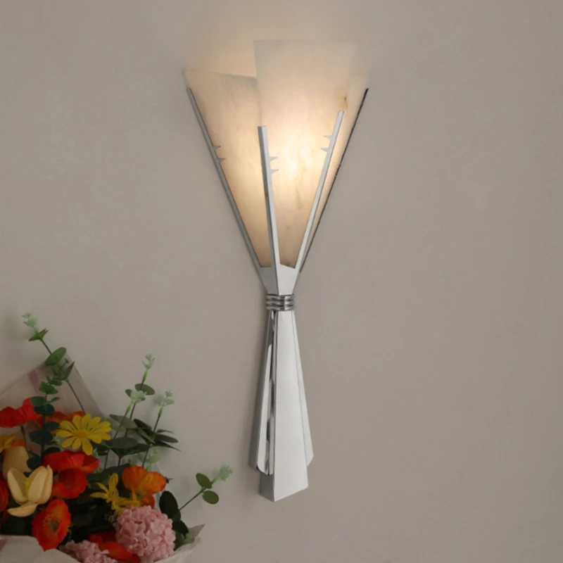 Art Decor LED Wall Light Natural Marble Chrome Metal 3 Changeable For Indoor Bedroom Parlor Stairs Wall Lamp