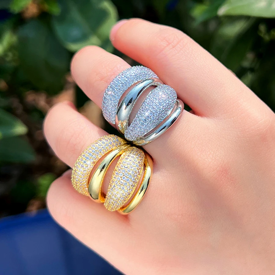 ThreeGraces أنيقة لامعة زركونيا متعدد الطبقات تصميم فاخر الزفاف حفل زفاف قابل للتعديل حجم خاتم للنساء R170 #6