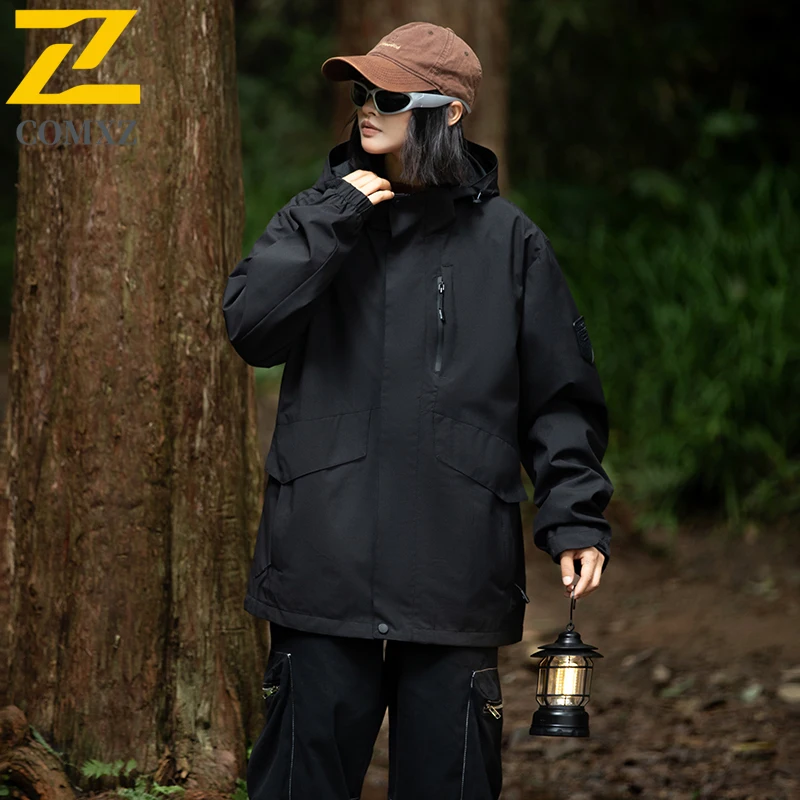 

Men's Functional Jacket Outdoor Windproof Waterproof Hooded Loose Work Coat 2025 Spring Autumn New Fashion Couple Windbreaker