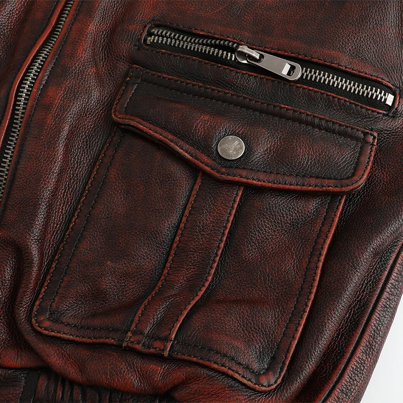 Air Force Flug Anzug Echte Leder Jacke Top Schicht Rindsleder männer Retro Alte Pilot Jacke Revers Kurze Jacke Hohe qualität