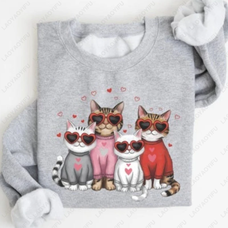 عيد الحب القط البلوز لطيف كيتي مطبوعة للجنسين البلوز المرأة رجل عيد الحب الزي متعة الرسم الاتجاه عشاق الملابس