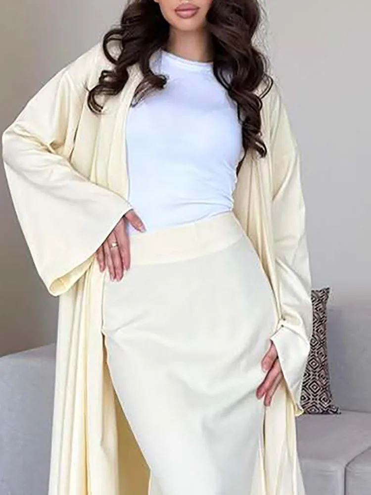 

Осенне-зимний однотонный женский костюм с длинными рукавами, халаты, комплекты из двух предметов для женщин, новый модный длинный кардиган и облегающие юбки, наряд