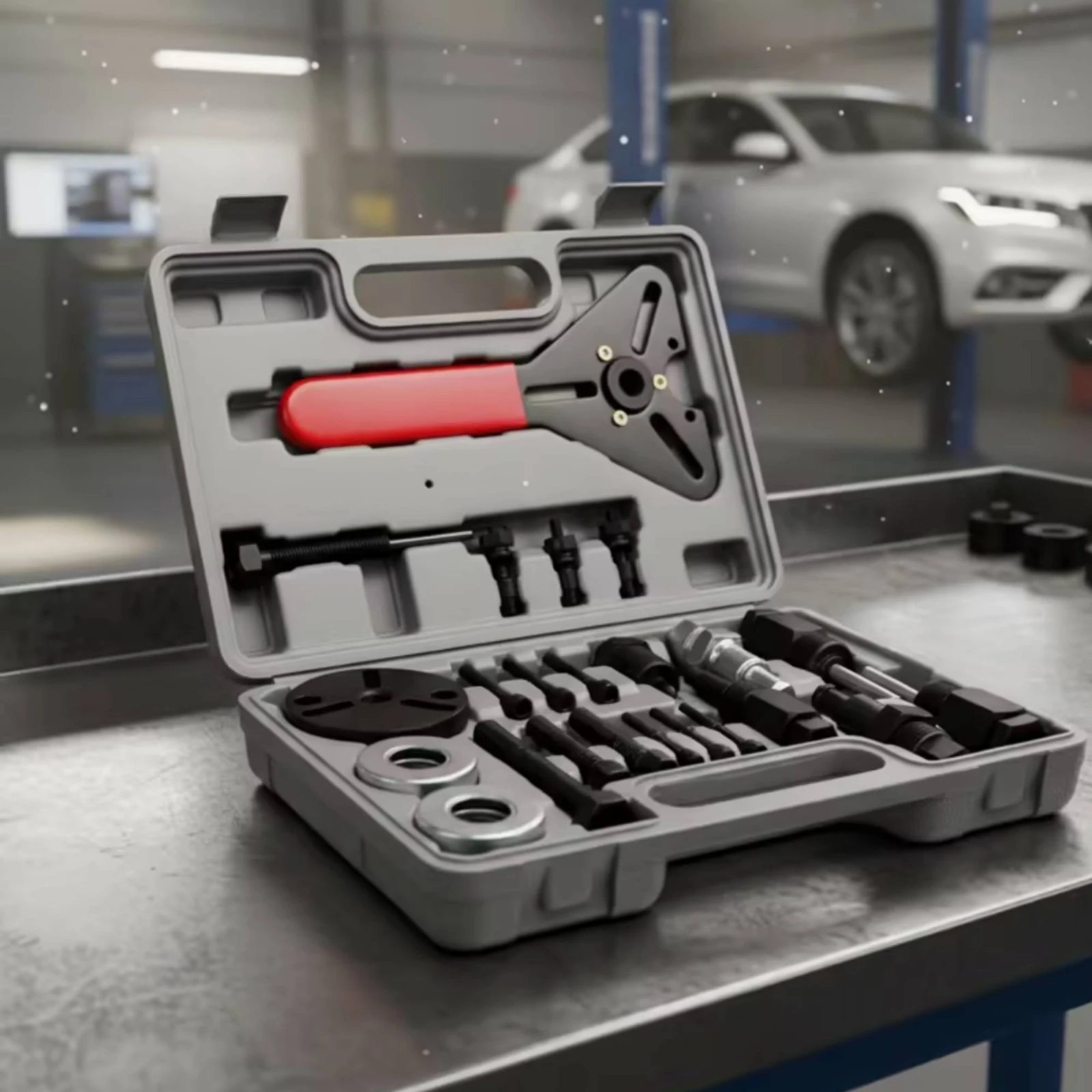 A/C Compressor Clutch Removal and Installation Kit Automotive A/C Clutch Tool Kit with Case Compatible Manual for Mechanics