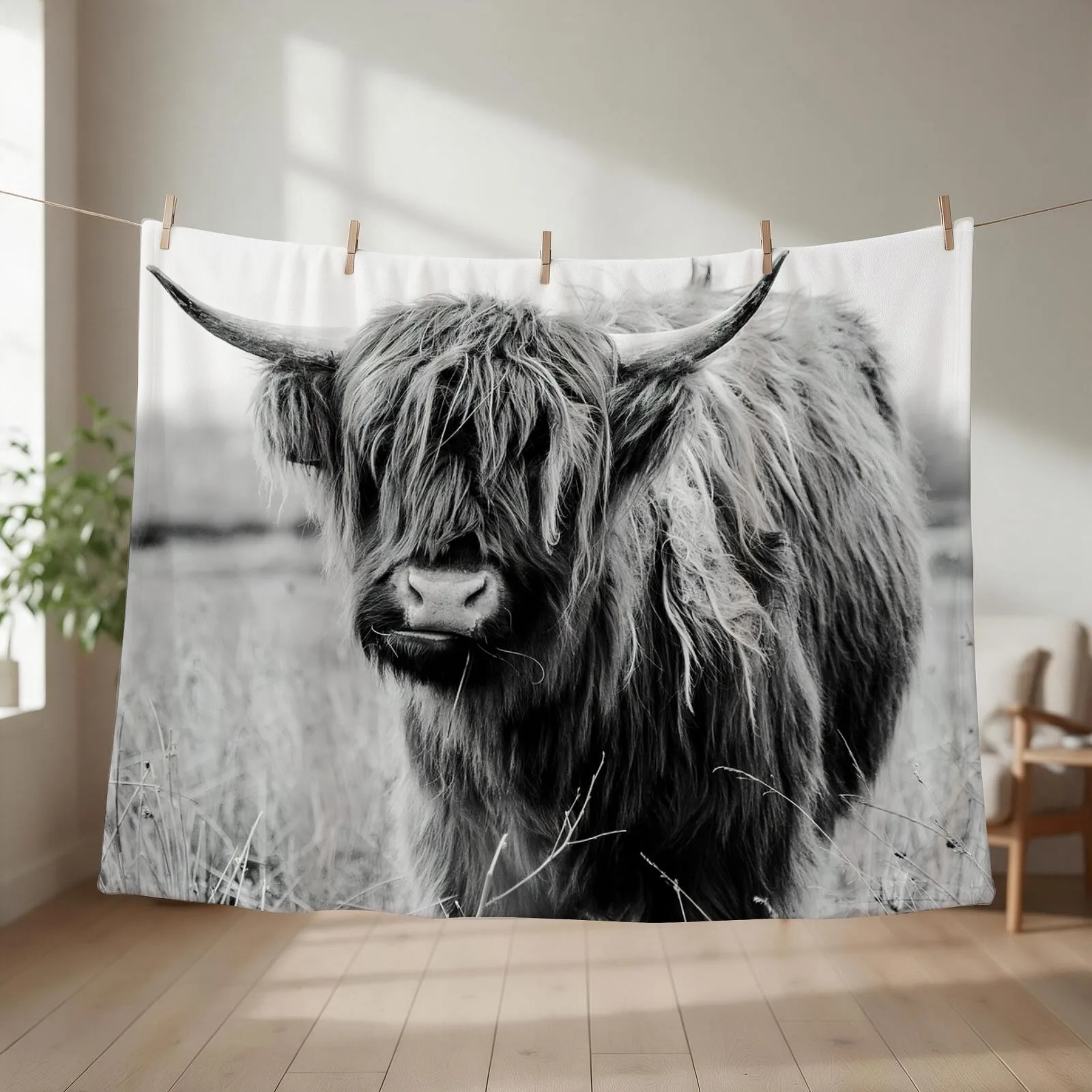 Young Highland Cow Throw Blanket couch cozy soft plush fuzzy picnic outdoor blanket