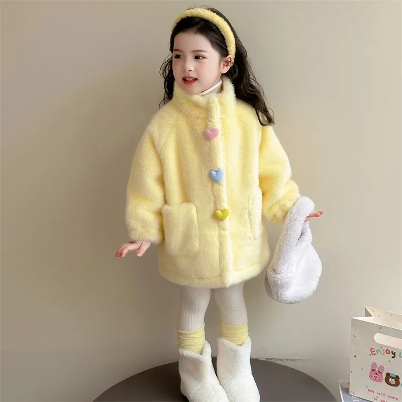 

Girls' Fur Integrated Warm Jacket Autumn and Winter 2025 New Baby Girl Fleece Coat Children's Thickened Fluff Top