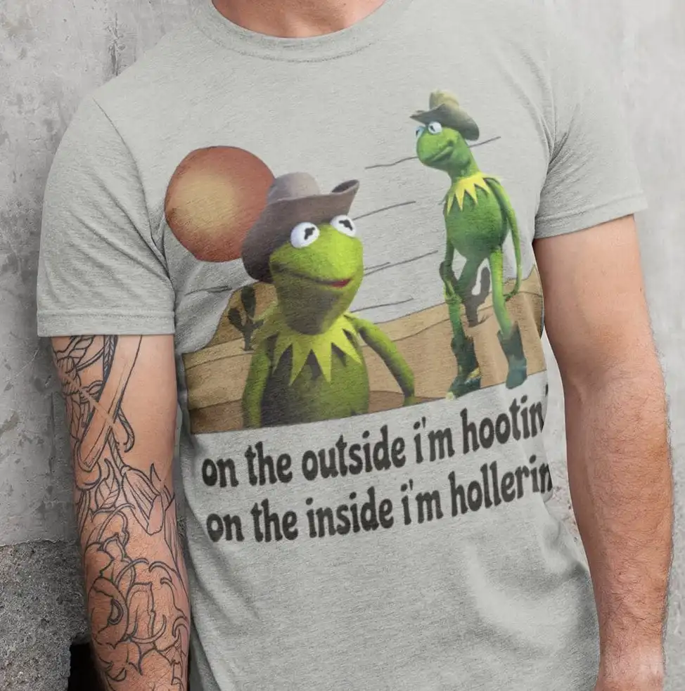 On The Outside I'M Hootin Inside Hollerin Dank Meme Quote T Shirt Out Of Pocket Humor Funny Saying Edgy Joke Y2K Tren