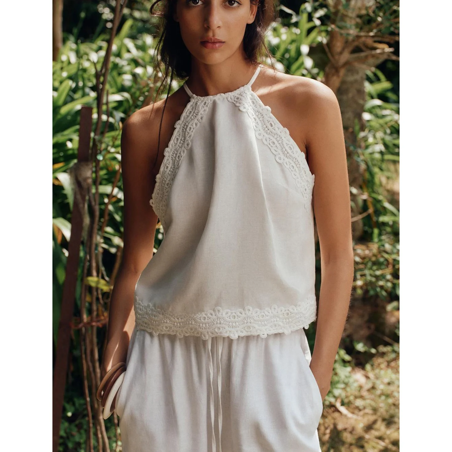 

Летний женский смешанный вязаный воротник с крючками в стиле пэчворк, универсальный топ из нержавеющей стали, свободный крой, защита от ультрафиолета