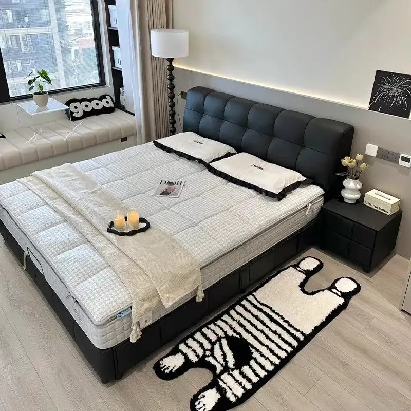 

Simple Floor Bed Multifunctional Design European Queen Modern Headboards Bed Luxury Double Letto Matrimoniale Unique Furniture