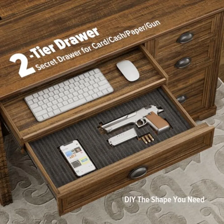 مكتب كمبيوتر مع حامل شاشة 47 في مكتب المكتب المنزلي في المزرعة مع أضواء LED مكتب تنفيذي مع مساحة تخزين لـ #5