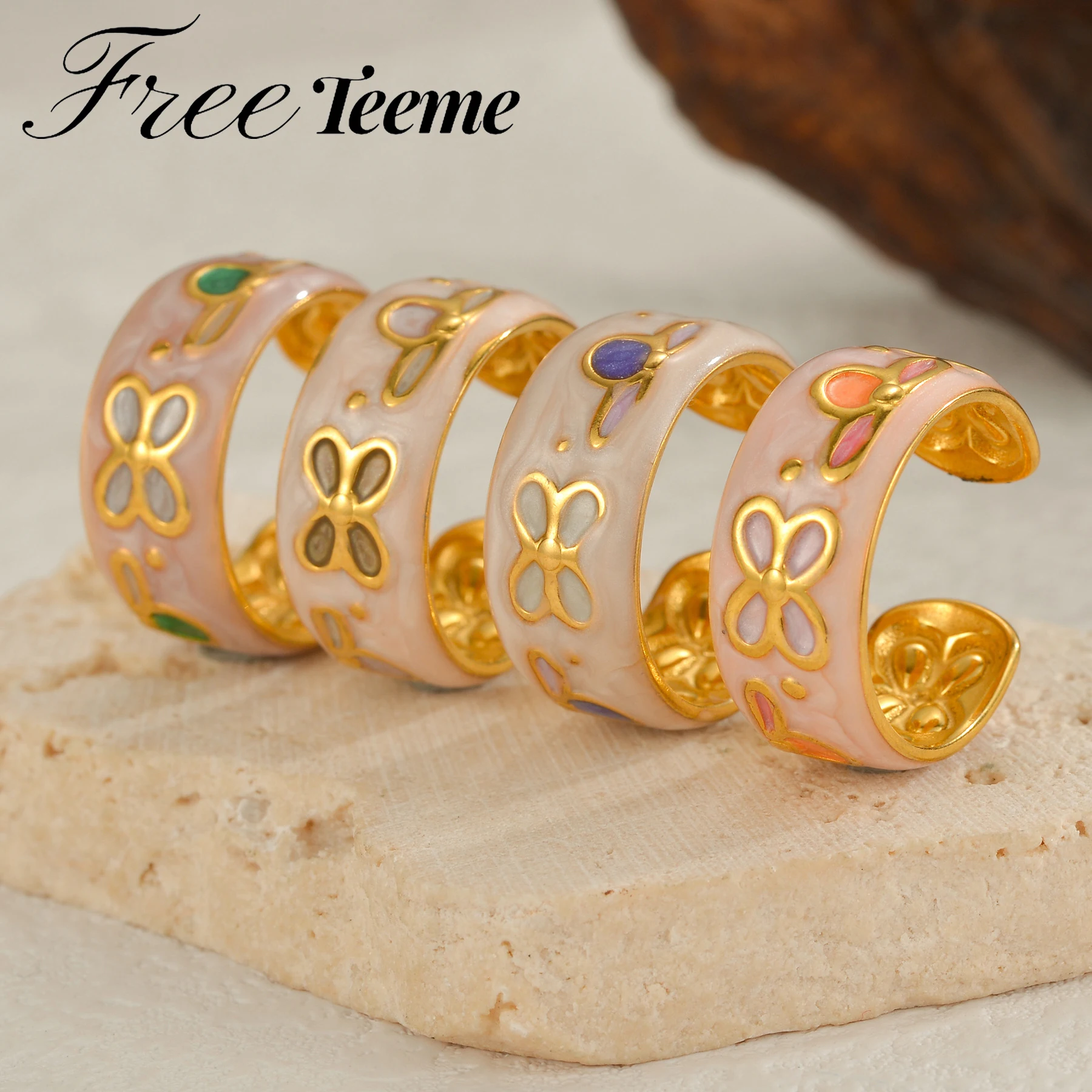 Freeteeme масло капля многоцветное кольцо с цветком для женщин из нержавеющей стали ниша золотого цвета открытое кольцо ювелирные изделия подарок на день рождения для пары