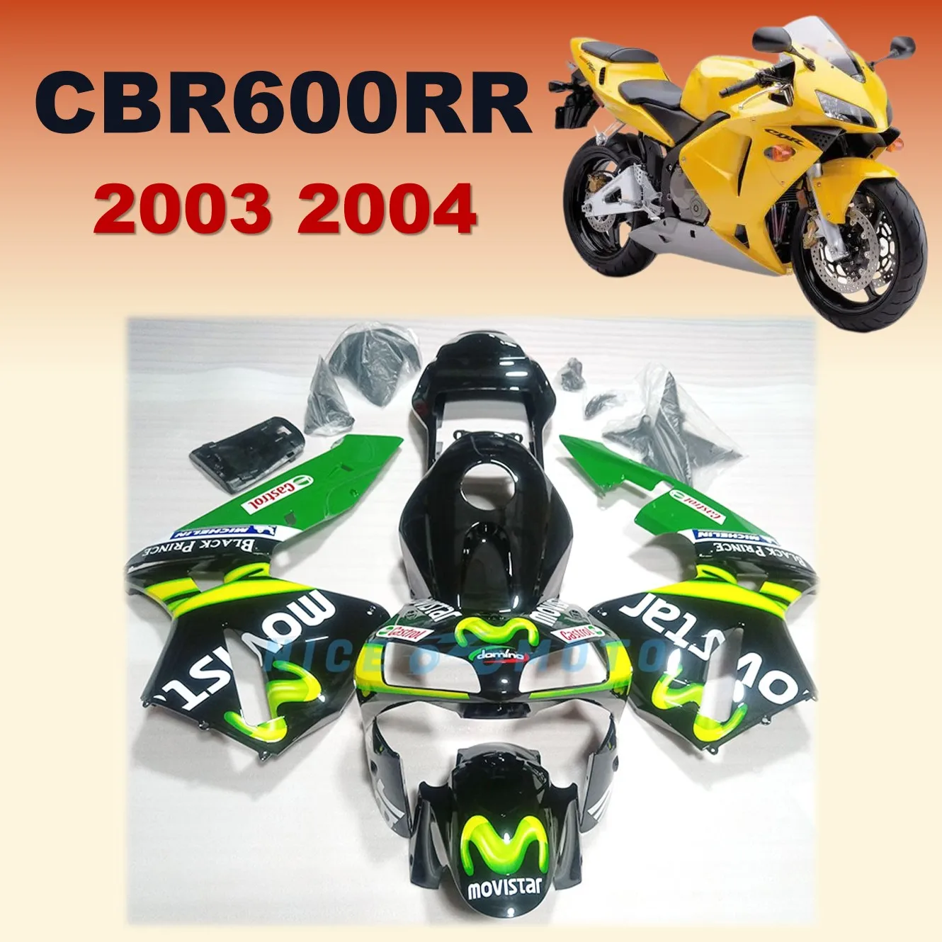 CBR600RR 2003 2004 Full Body Fairings Kits CBR 600RR Abs Plastic Injection Molding for Honda movistar CBR 600RR 03 04