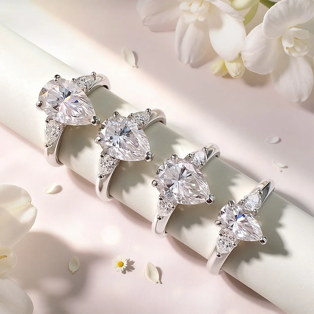 

Кольца Serenity 1-4ct Pear D с муассанитом для женщин, подарок, сверкающие лабораторные бриллианты, обручальные кольца с каплями воды, однотонные ювелирные изделия из серебра S925