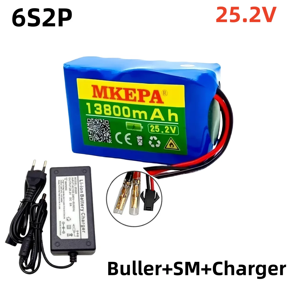 6S2P 25.2V, 13800mAh 18650 lithium-ion rechargeable battery, suitable for 25.2V remote-controlled boats, scooters, drones, etc.