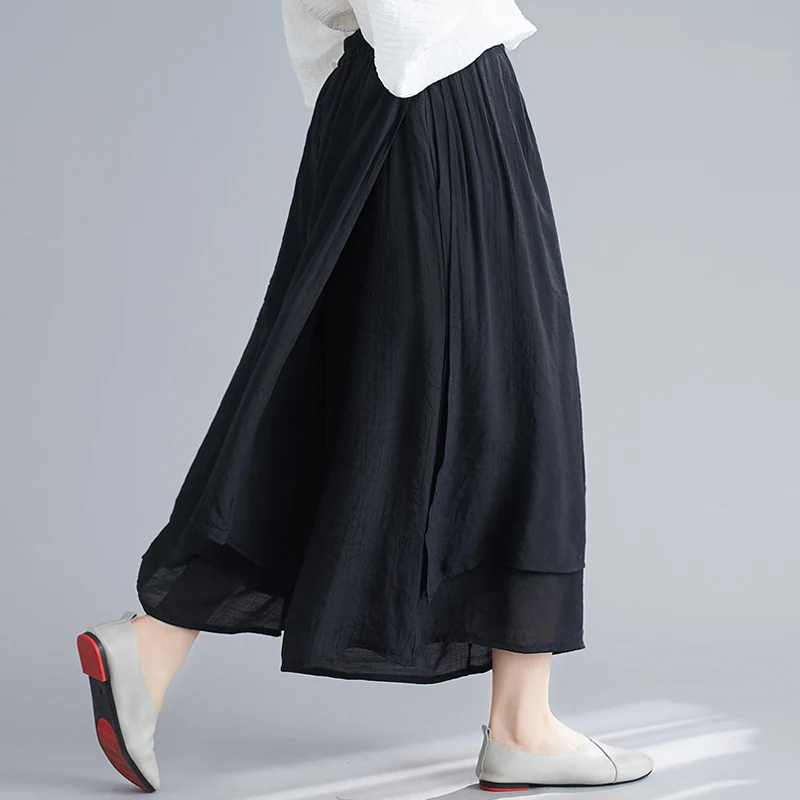 

New Women's Wide Leg Pants Cotton Linen Drapey Nine Points Skirt Slimming Ethnic Sle Commute Low Waist Asymmetric Kets