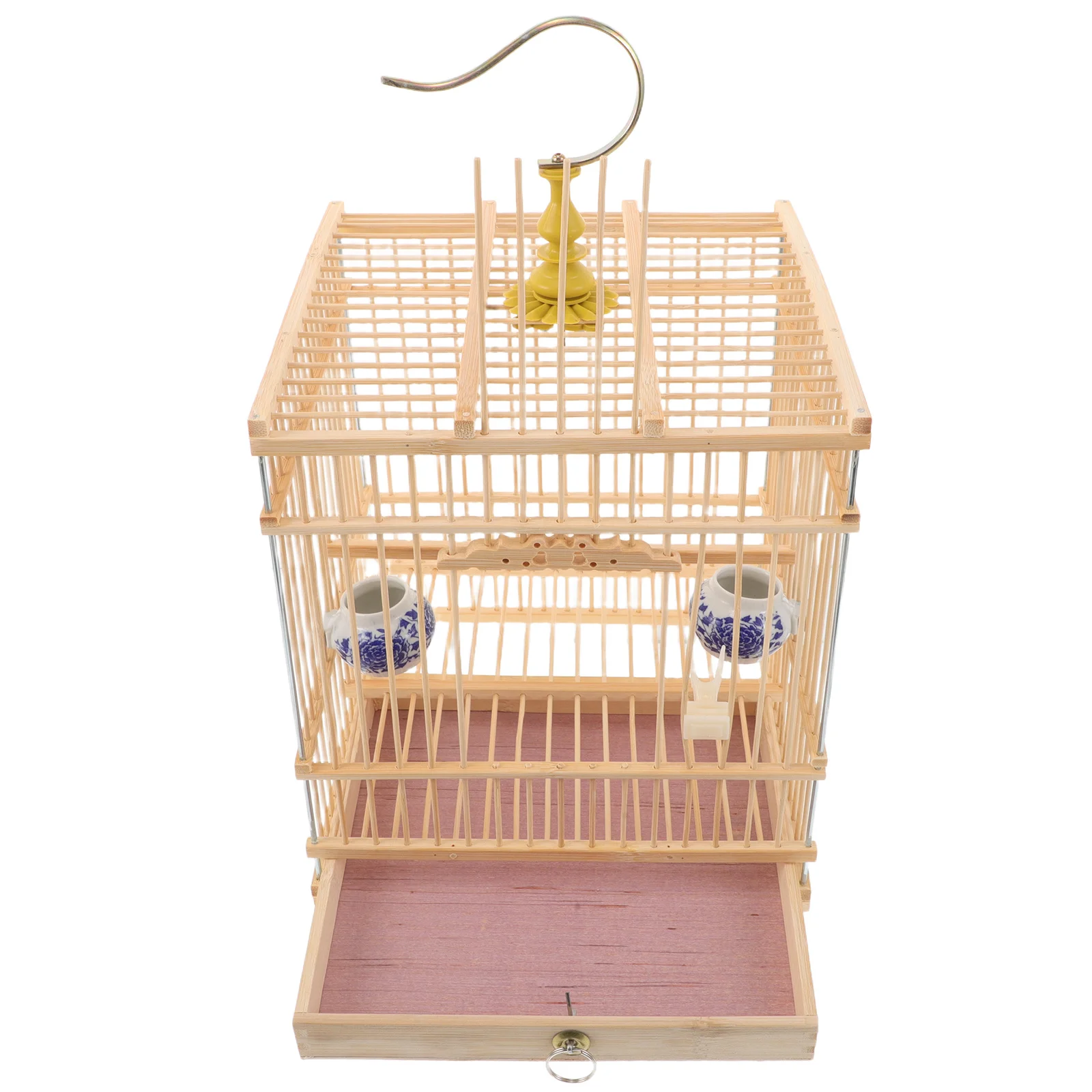 

Bamboo Bird Cage Handmade Rectangular Removable Tray Hanging Hook Vintage Decorative Pet Habitat Budgies Lovebirds Parrots