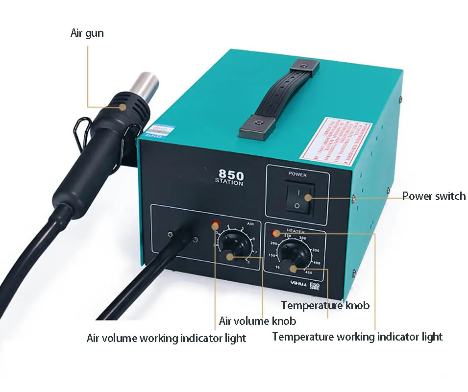 YIHUA 850 3 сопла Бессвинцовая паяльная станция горячего воздуха SMD наладочная станция с тепловой пушкой