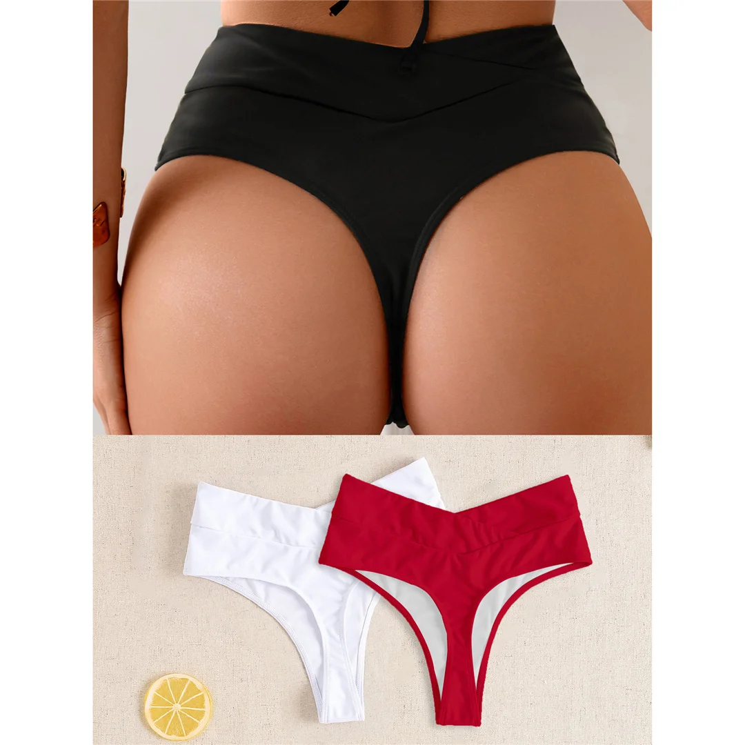 S - XL Bikinihose mit hoher Taille und hohem Beinausschnitt, Badehose für Damen, Badebekleidung, brasilianische Tanga-Hose, Unterwäsche V7095 – Detail 2