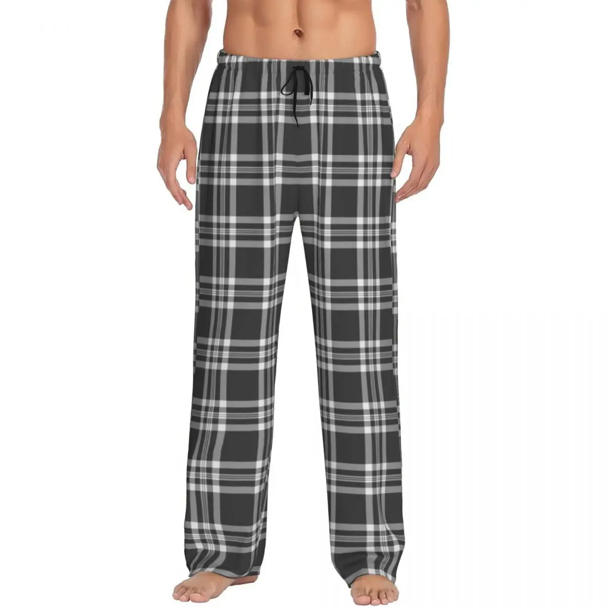 

Custom Men Check Plaid Fabric Texture Pattern Pajama Pants Printed Sleep Sleepwear Bottoms with Pockets