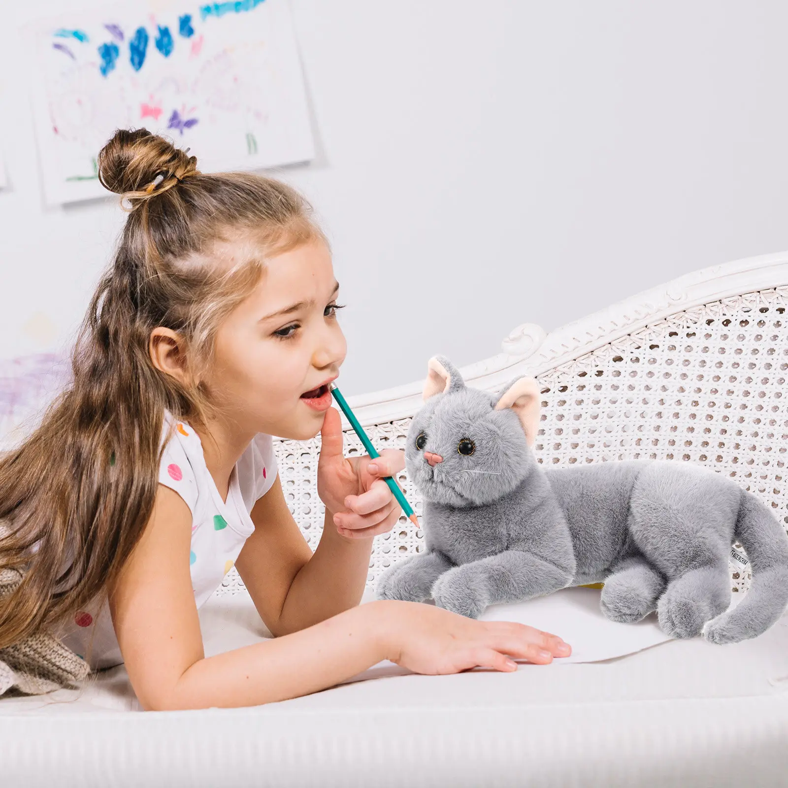 

Adorable Simulation Cat Plaything Premium Soft Comfort Pillow for Kids Room Living Room Home Decor 11.8x5.9x3.9 Inch Cartoon